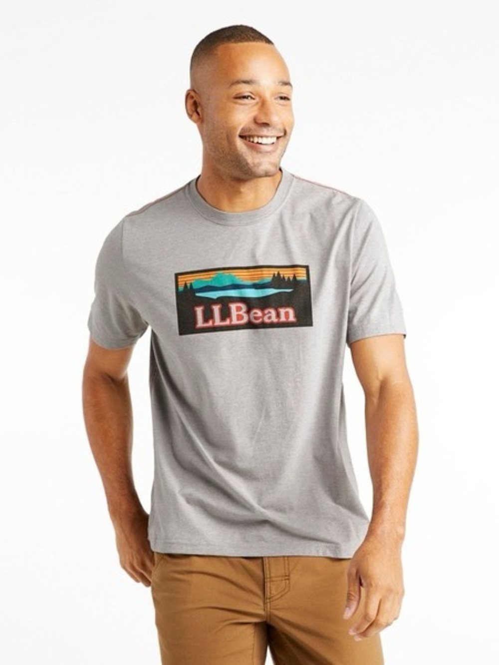L.L. Bean Gray Short Sleeve Graphic Crew Tee with Multicolor Logo